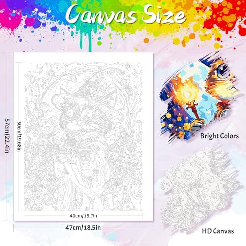Yunnuo Cat Paint by Numbers Kit for Adults Beginner,Adult Paint by Number Kits on Canvas,Magic Cat and Flowers Paint-by-number Kits with Acrylic Paint & Brush,Great Choice for Decor and Gift(16x20 in) - color: A-007-Magic Cat
