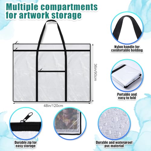 Huhumy Large Art Portfolio Case 48" x 36" Poster Storage Bag Bulletin Board Holder Container PVC Folder with Zipper Handles Pocket for Teachers Artist Artwork Organization(Black,Grid) - color: Black, style: Grid