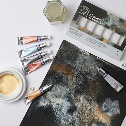 Winsor & Newton Cotman Watercolor Paint Set, 6 x 8ml Tube Metallic Colors | Introductory Watercolor made with Fine Art Pigments, Perfect for Beginners, Lightfast & Permanent, Good Tinting Strength - style: 6 Tube Set Metallic 8ml