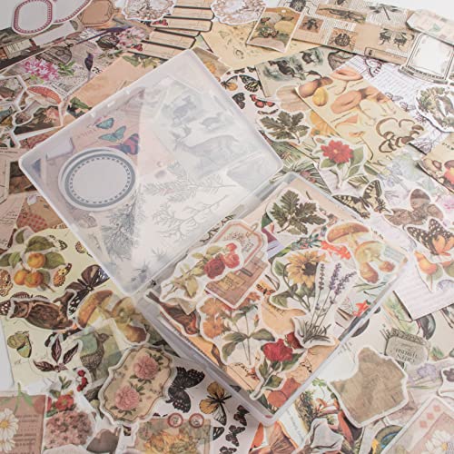 200Pcs Vintage Scrapbook Stickers, Aesthetic Junk Journal Stamping Supplies Kit, Scrapbooking Ephemera Washi Paper for Bullet Journaling Planners Diary Collage - style: Nature