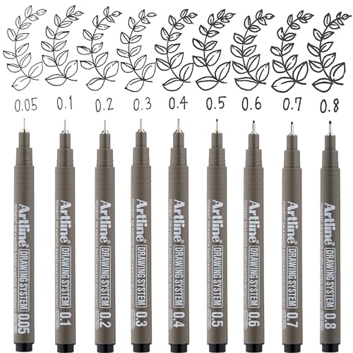 Artline 230 Drawing System Pens, Technical Drawing Pens For Drafting, Illustrating, and More, 0.1mm, 0.2mm, 0.3mm, 0.4mm, 0.5mm, and 0.8mm Fine Tips - Black, 6-Pack - style: 0.1, 0.2, 0.3, 0.4, 0.5, 0.8mm Nib Sizes | 6-Pack