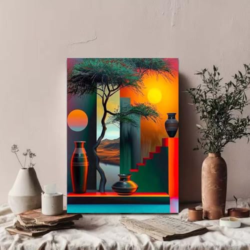 GEMOUJ Tree Paint by Numbers Kit for Adults Beginners, Vase Paint by Number Kits on Canvas,DIY Easy Digital Oil Painting Kits, Home Wall Decor 16 X 20 Inch - color: GM18