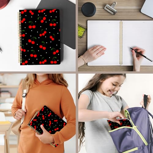 Cute Spiral Notebook journal A4 Aesthetic Pretty Design for Women Girls Kawaii with Pocket, 8.5 x 11 inch, Lined, Cherry - color: Cherry, style: Lined