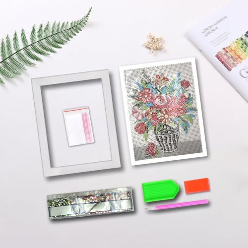 QIOUOL Flower Diamond Art Painting Kits for Kids Adults Beginners with Wooden Frame Girls Art Crafts Rhinestone Gem by Number Kits,Diamond Art Kits for Teens,Birthday Gifts and Office Decor - color: Vase with frame