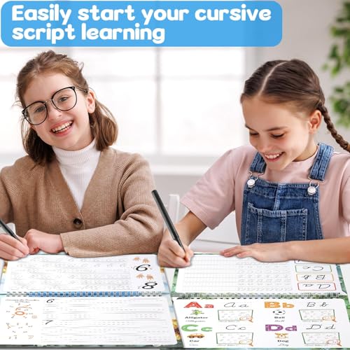 gisgfim 2 Pack Grooved Cursive Handwriting Workbook Magic Grooved Cursive Reusable Handwriting Practice Tracing with Disappearing Ink Pens for Kids Learning Activities Supplies (Letters&Number) - style: Letters+Numbers