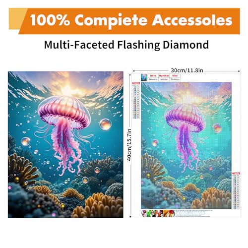 Yeadiffy Diamond Art Painting Kits for Adults Diamond Art Kits for Adults Beginners,5D Translucent Gems Diamond Painting,DIY Full Drill Diamond Gem Art and Crafts 12x16inch (Jellyfish) - color: Jellyfish