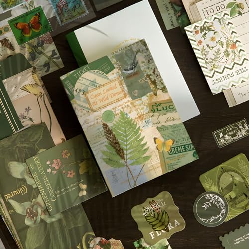 YagCu Botanical Scrapbooking Kit, Vintage Junk Journal Supplies for Adult, Green Large Collection Journal and Scrapbook Set, Journaling Materials, Arts Craft Beginner Stationery - color: Botanical