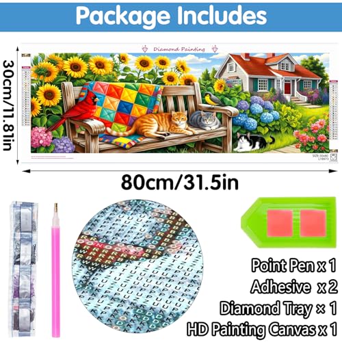 Reofrey Large Diamond Art Kits for Adults Garden Cat, 12x31.5 inch Full Drill Round Rhinestone Big Diamond Painting Kit, DIY Cross Stitch Embroidery Canvas for Crafts Home Wall Decor - color: Garden Cat