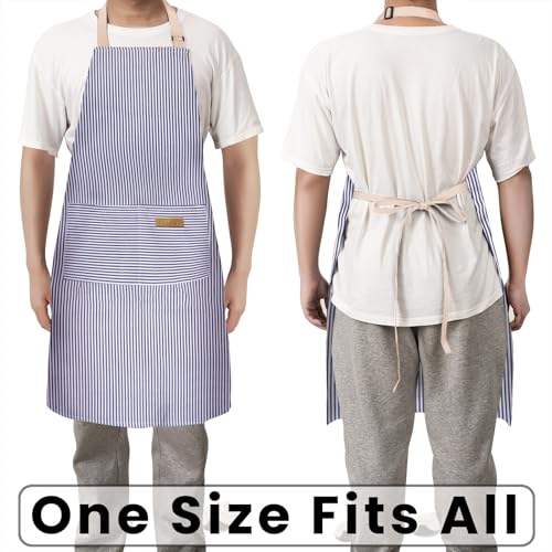 BeLuyi Adjustable Bib Apron with 2 Pockets Chef Cooking Kitchen Restaurant Aprons for Women Men - color: Blue Pinstripes
