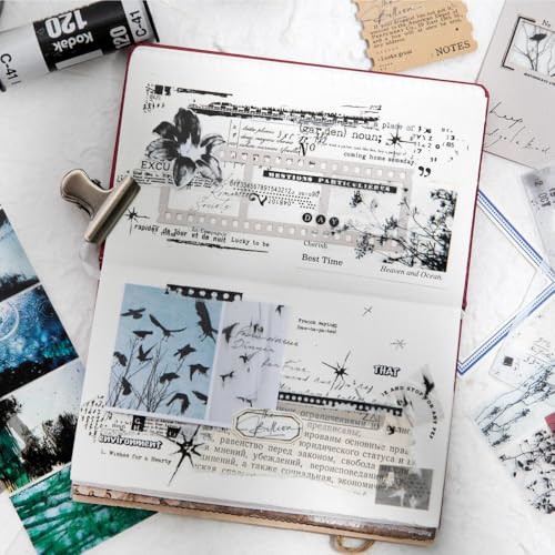 Diuhofart Vintage Scrapbook Supplies Kit, 80Pcs Diecut Film Strips Photo Frames Stickers for Junk Journal Supplies, Scrap Booking Materials, Quote Stickers for Journaling, Scrapbooking, Crafts Arts - color: 80Pcs Classic Film Strips Paper Sticker Set