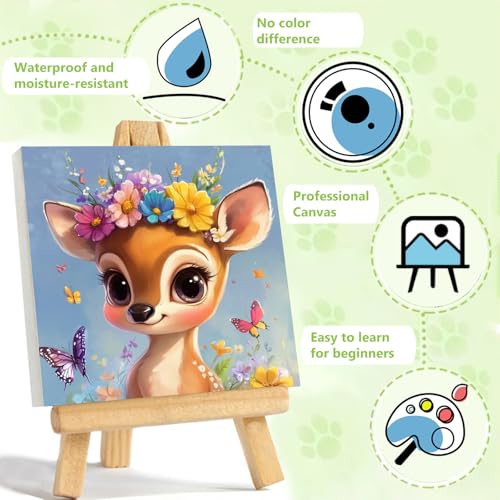Reivworl Deer Paint by Numbers Kit for Kids with Frame 8×8 inch | Deer Paint by Number for Kids Age 6-8-12, Acrylic Paint by Numbers for Gifts and Decor - color: Style-6, size: 8×8inch