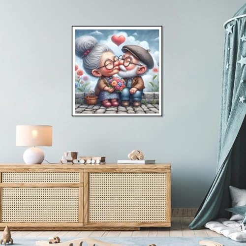 BSNRCH Grandma and Grandpa Diamond Art Kits for Adults, Old Couple Diamond Painting Kits for Adults, 5D Full Drill Round Love Diamond Art, DIY Gem Craft Arts Home Wall Decor Gift 12 x 12 Inch - color: Old Couple