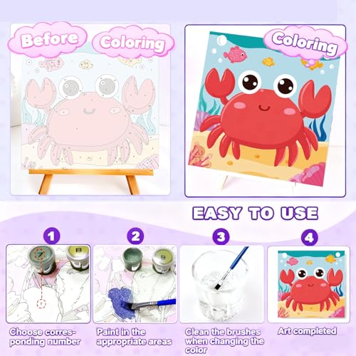 Gemozaic 4 Pack Paint by Numbers Kit for Kids Age 4-12 with Frame and Easel | Cute Animals Kids Paint by Number for Age 4-6-8, Kids' Easy DIY Acrylic Oil Numbers Painting for Gift Home Decor, 8x8 Inch - color: BKH2026-BKH2029