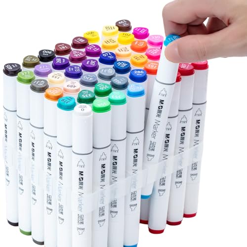 M&G Alcohol Markers, 48 Colors Dual Tip Art Markers, Chisel & Fine Drawing markers with Case, Stocking Stuffers for Adult Christmas Gift, Drawing Sketching (White Barrel) - style: Alcohol-48 pcs