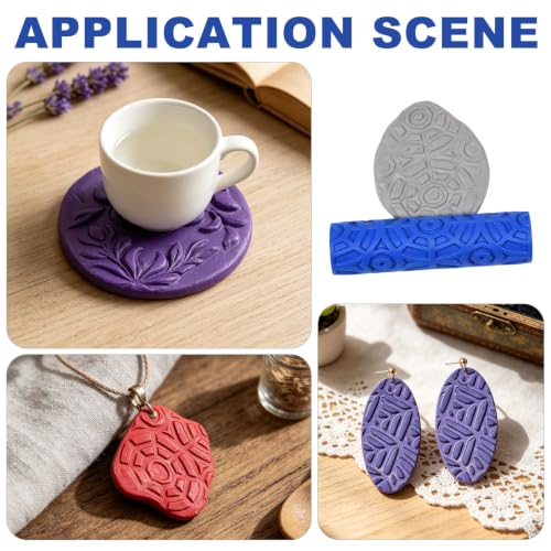 3Pcs 3Styles Polymer Clay Texture Roller Plastic Floral Embossed Pattern Handle Clay Texture Roller Pottery Tools for Pottery & Crafting Mixed Shapes Blue - color: Blue