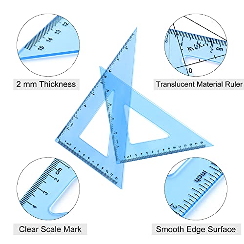 Coopay 12 Inch Math Geometry Tool Plastic Ruler Square Set Includes Straight Ruler, Triangles, Protractor for Student School Office Supplies (Blue) - color: Blue, size: 12 Inch