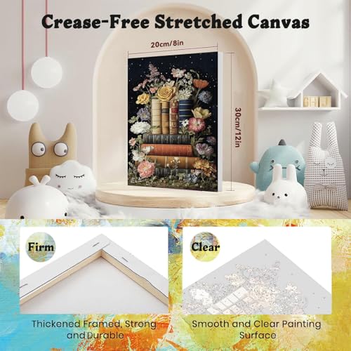 xackcme Book Paint by Numbers for Adults with Framed Canvas 8x12 inch | Flowers Paint by Number on Canvas, DIY Books Acrylic Oil Painting Kits with Brushes Wooden Easel for Home Wall Decor - color: BKH1849
