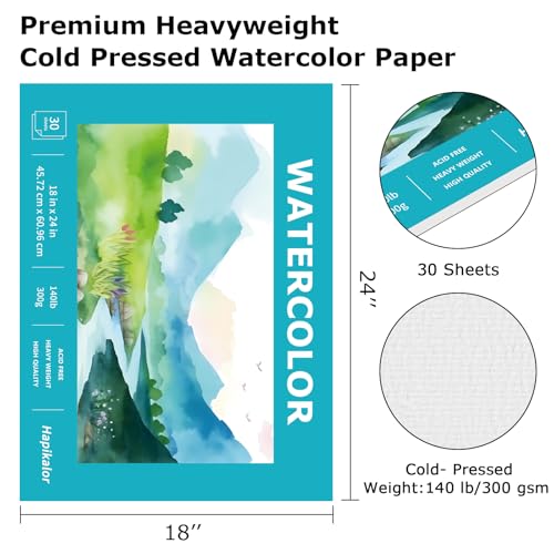 Hapikalor 18"x24" Large Watercolor Paper Pad, 1-Pack 30 Sheets 140lb/300gsm | Artist Painting Large Drawing Pad, Art Supplies for Adults Kids, Watercolors, Watercolor Paint Set, Sketchbook, Teal - color: Teal, size: 18"x24" Pad