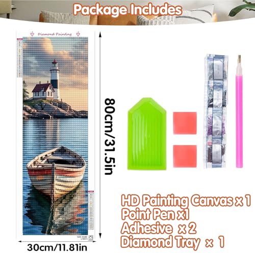 SKRYUIE 5D Large Diamond Painting Kits Ship - DIY Diamond Art Kits for Adults Lighthouse, Full Round Drill - Crystal Embroidery Cross Stitch - Craft for Wall & Office Decor - 12x30 inch / 30x80 cm B14 - color: colorful-14