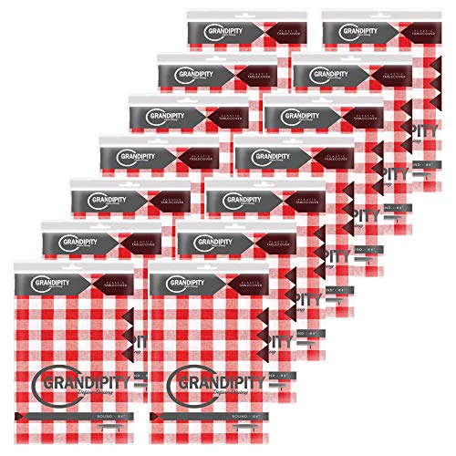 Grandipity Plastic Table Cloth Disposable 12 Pack 84" Round Red Gingham | Plastic table covers, durable disposable tablecloths, fade and tear-resistent table cover for party, event - color: Red Gingham Checkered, size: 84in. Round