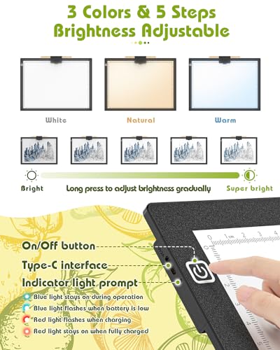 A3 Light Board for Diamond Painting, Rechargeable Battery Light Pad, Magnetic Tracing Light Box, Ultra-Thin Copy Board with 3 Colors& 6 Levels Adjustable Brightness for Drawing, Sketching, Animation - style: A3-rechargeable