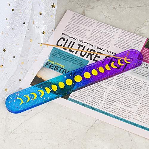 NiArt Incense Stick Holder Silicone Mold, Moon Resin, 10 Inch, 3 Designs | 3 Designs with Stars and Plain, 10 Inch Long, Easy Release, BPA-Free, Reusable, Heat Resistant, Fits Epoxy, Clay, Concrete - style: Incense Stick Holder