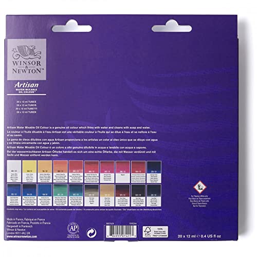 Winsor & Newton Artisan Water Mixable Oil Paint Set, 20 x 10ml Tubes | Clean with water; no solvents needed. Color depth, lightfastness, opacity/transparency are the same as traditional oils. - style: Tube Set 20 x 0.4-oz