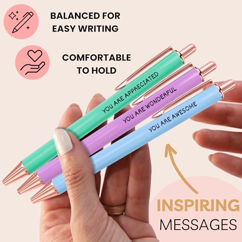 Fancy Pen Set For Women - Inspirational Nice Teacher Pens | Pretty Motivational Thank You Gifts | Cute Positive Work, Office, Promotion, Coworkers, Intern, Gratitude & Job Motivation Gift - color: Purple, Blue, Mint