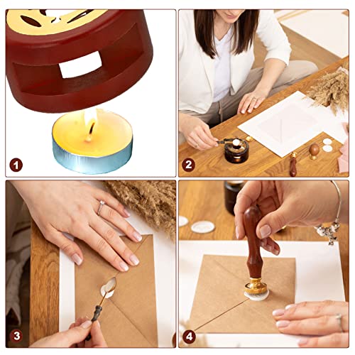 PATIKIL Round Blank Wax Seal Stamp, 6Pcs Removable Brass Head | without Carving Wooden Handle Retro for Envelope Invitation Wine Packing Gift Wrapping, Style 1