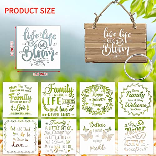 16 Pieces Inspirational Word Stencils Kit Large Motivational Stencil Reusable Phrase Word Template Family Sign Stencils for Painting on Wood, Porch, Front Door, Home Decor(11.8x11.8Inch)