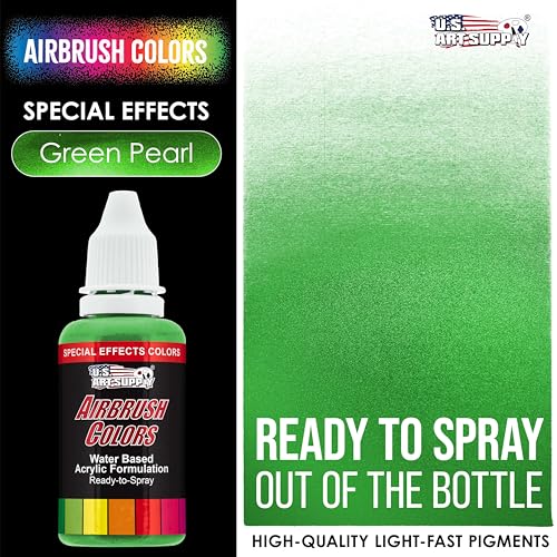 U.S. Art Supply Ready to Spray Special Effects Green Pearl Acrylic Airbrush Paint - 1oz Bottle, Professional Grade Non-Toxic Water-Based Colors for Vibrant & Permanent Results - color: Green Pearl, size: 1 Fl Oz (Pack of 1)