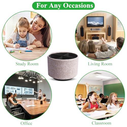 Round Leather Art Supply Organizer,Remote Control Holder,360 Degree Spinning,Multi-Functional Pencil Holder,4 Compartments Desktop Stationary Organizer(1-Carved White) - color: 1-Carved White
