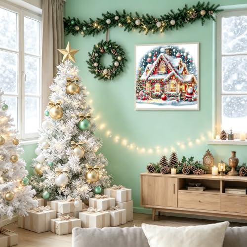 Christmas Diamond Art Kits for Adults, Diamond Art Painting Kits for Adults | Xmas Christmas Stress Relief Full Round Drill Heartfelt Gift Strong Adhesive Wall Decor HD Canva 13.8x13.8in 35x35cm - color: Santa in the Snow House