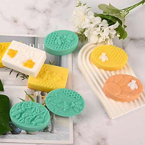 Sakolla 2 Pack 6 Cavity Bee Silicone Soap Molds Rectangle Oval Honeycomb Silicone Molds Loaf Handmade Molds for Soap Making Supplies DIY Wax Melts, Beeswax, Cake Chocolate Bakeware - color: Honeycomb/Purple & Blue