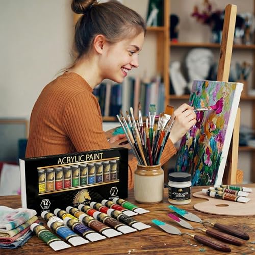 MyArtscape Heavy Body Acrylic Paint Set - 12 x 12ml Acrylic Paint | Rich pigment heavy body acrylic paint for canvas wood fabric with smooth blending and high opacity
