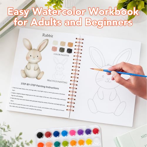 Watercolor Workbook for Beginners, Easy-to-Paint Water Coloring Book with 15 Beautiful Paintings, Includes 16 Colors, Relaxing Art Activity and Creative Gift for Adults & Teens (Animals) - color: Animals, size: with palette