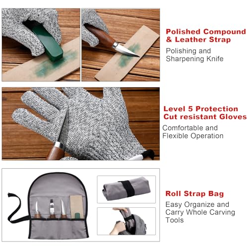 Gisafai 15 Pcs Spoon Carving Kit Wood Whittling Kit Includes 3 Wood Carving Knife 8 Spoon Blank and Gloves for Adults and Kids Beginners Gifts