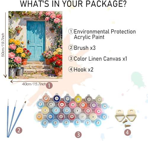 MBNTJHT Scenery Paint by Numbers Kit for Adults Beginner,Unframed Flowers and Door Oil Paint by Number Kits,DIY Acrylic Painting Art Craft Kit for Home Wall Decor 16x20 Inch. - color: MT22381