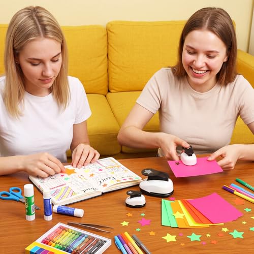 CHENGU 3 Pack Star Hole Punch 2"/1"/0.6", Black | Paper Craft Cutters for Card Making, Shape Punches for Scrapbooking, Includes 10 Sheets Stickers, Photo Album DIY Projects - color: Black and White, style: Star