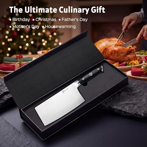 PAUDIN Cleaver Knife 7 Inch, Razor Sharp Chinese Chef Knife Dishwasher Safe, German High Carbon Steel Vegetable Cleaver with G10 Handle, Meat Slicing Slicer, Daily Meal Prep for Home and Restaurant - color: Cleaver - 7 inch