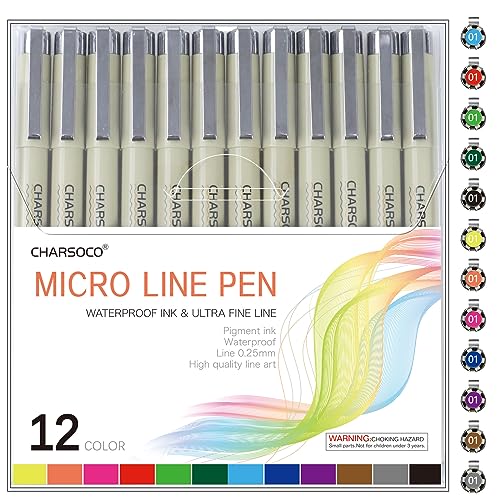 01 Micro Pen, Fine Point Pen with 12 Colors, Waterproof Archival Ink, 0.25mm Fineliner Ink Pens for Artist Illustration, Sketching, Anime, Manga, Technical Drawing and Scrapbooking - color: 12 Colors