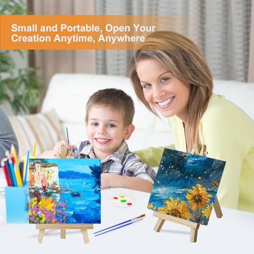 25 Pack 6 x 6 Inch Mini Canvas and Easel Set with Paint, Small Canvases for Painting with Easel Stand and 12 Colors Mini Paint Set, Bulk Students Acrylic Canvas Painting Kit for Paint Party Supplies