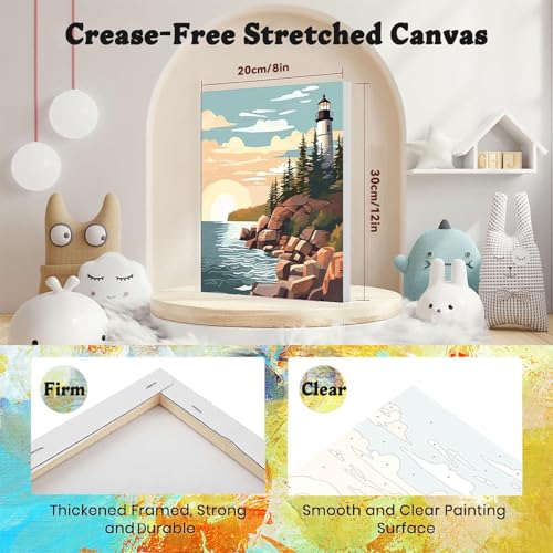 National Park Paint by Numbers for Adults with Framed Canvas - Wooden Easel - color: BKH1300+BKH1301+BKH1302+BKH1303