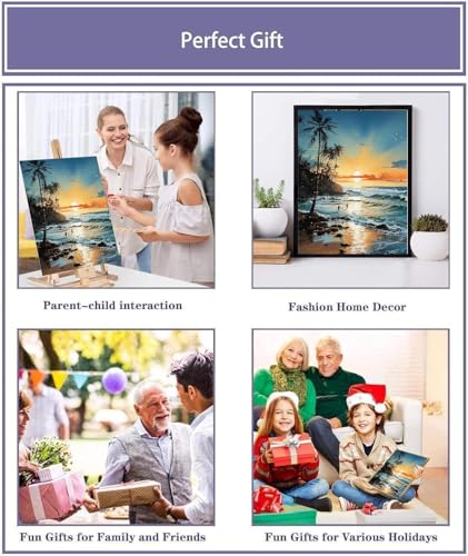 MIRCVSH Beach Paint by Number Kit, Framed Landscape for Adults, 12x16 Inch on Canvas with Wooden Easel - color: DKH166