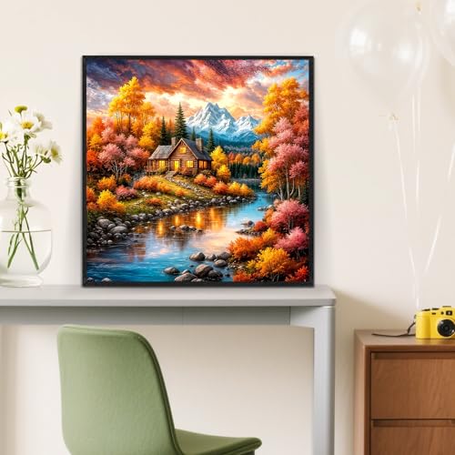 LKHMVCA Fall Landscape Mountain Lake Paint by Numbers Kit for Adults, DIY Paint by Numbers Kits for Adults Beginners Without Frame, Acrylic Paint Canvas Painting Kits Art for Home Decor 16x16 Inch - color: Fall Mountain Lake