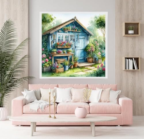 Accompany Wind Diamond Painting Kits for Adults, Garden House Diamond Art Kits for Beginners,5D Round Full Drill Diamonds Gem Art Crafts for Home Wall Decor Gifts 14x14 Inch - color: Garden house