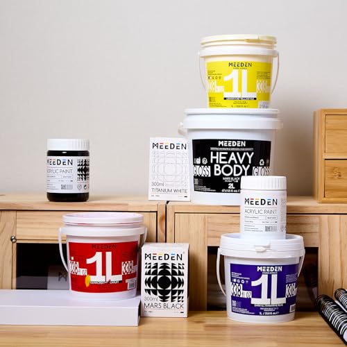 MEEDEN Black and White Acrylic Paint: 300ml/10oz x 2 Jars Heavy Body Gloss | Thick Art Paints for Professional Artists Painting on Canvas - color: Titanium White + Intense Black - 300ml