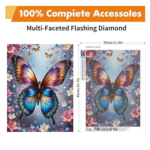 Yeadiffy Diamond Art Painting Kits for Adults Diamond Art Kits for Adults Beginners,5D Translucent Gems Diamond Painting,DIY Full Drill Diamond Gem Art and Crafts 12x16inch (Butterfly) - color: Butterfly