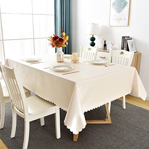 Romanstile Waterproof Vinyl Tablecloth Rectangle, 60 x 144 Inch, Flower Beige - color: Flower Beige, size: 60" x 144" (Rectangular)