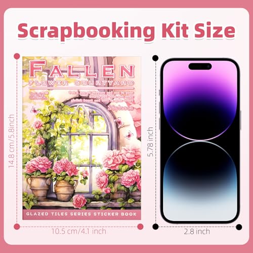 Fallen Flowers Courtyard Sticker Scrapbooking Supplies for Junk Journal, 20 Sheets PET Stickers - Vintage Journaling Stickers, Ephemera Sticker Book Pre Cut(TZ-009-001) - style: Fallen Flowers Courtyard